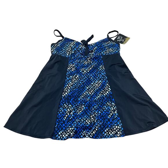 Inches‎ Off Women's 20 Black Blue Color Black Swim Babydoll A Line Dress NWT - Picture 1 of 8